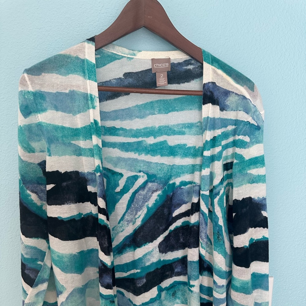 Chico's Teal and Navy Striped Knit